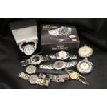 A collection of wristwatches and chrome plated pocket watches to include Ingersoll, Zennox watch