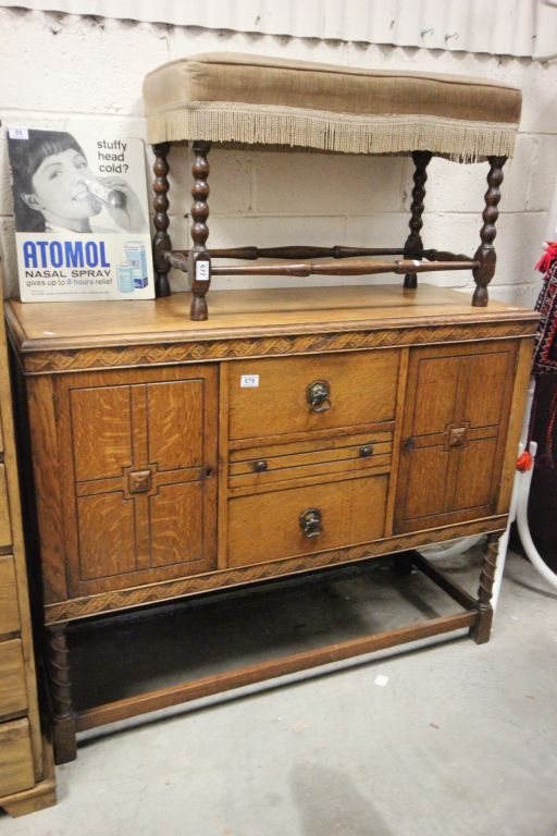 1940's Oak Sideboard with central bank of three drawers, one side with a wine cooler cupboard and