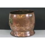 Large Copper Pot / Log Bucket with Brass Lion Mask Ring Handles