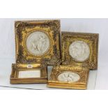Four framed Marble Style relief classical Greek scenes of assorted sizes