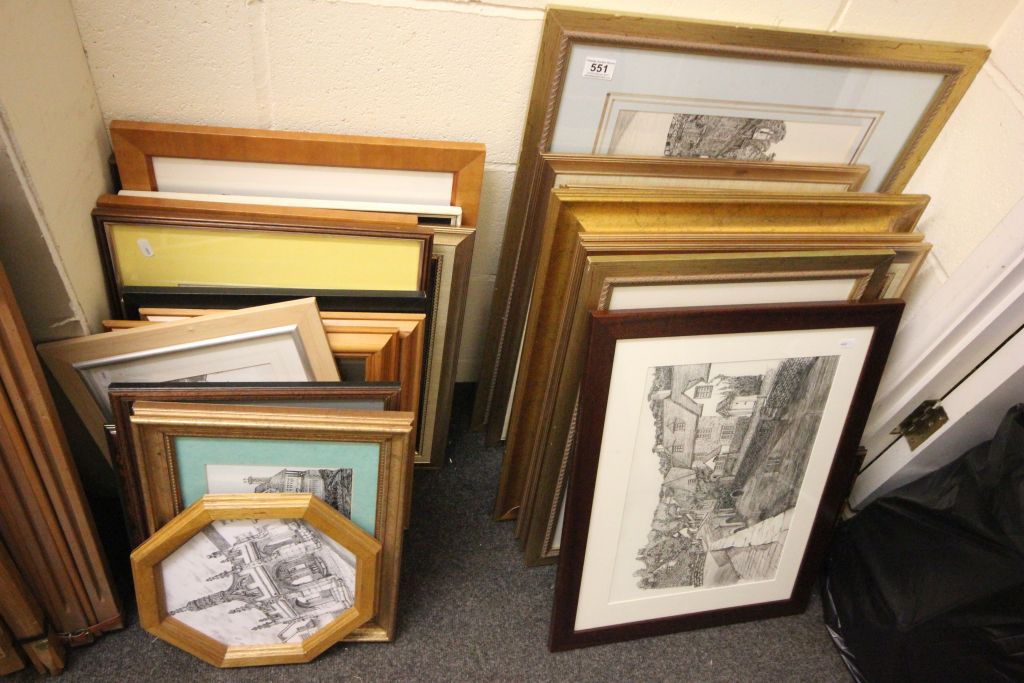 Collection of approximately 29 framed and glazed Pen & Ink prints to include local interest