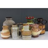 Collection of vintage West German art pottery vases and a glass Stein with hinged metal lid