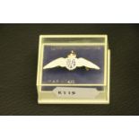 Enamelled RAF Wings Sweetheart Badge produced by Clivedon Miniature Precision Collection, in case