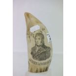 A reproduction resin scrimshaw depicting The Chesapeake James Lawrence