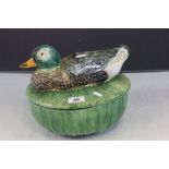 Italian lidded ceramic egg container with duck to lid and numbered 2095/25