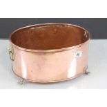 Copper Oval Planter with Brass Lion Mask Ring Handles and Brass Paw Feet