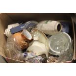 Large box of mixed vintage ceramics & glass