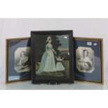 A 19th century portrait of mother and child and a pair of mezzetint portait prints.