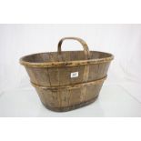 A Victorian west country wooden and iron bound fruit pickers trug