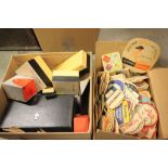 Box of vintage Photographic equipment and a large box of vintage Beer mats
