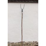 Antique Pitch Fork with Long Turned Wooden Handle