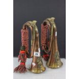 Pair of copper & brass military style Bugles with Royal Welsh Fusiliers badges