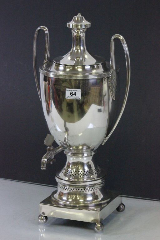 Silver plated twin handle Tea Urn or Samovar with vented area for heating to the base