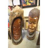 Two Large Hardwood Carved African Tribal Heads