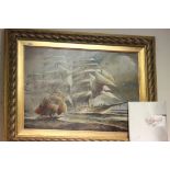 Gilt framed Naval scene Oil on Canvas by Hermann Conrad with certificate and original purchase