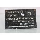 Painted cast Iron Railway wagon plaque for James Kenworthy & Son Ltd Huddersfield