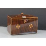 Inlaid large Mahogany veneered Tea Caddy with twin hinged compartments and a key