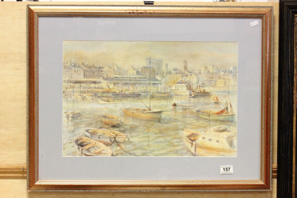 Framed and glazed print of early 19th century Plymouth waterfront