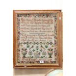 Maple framed Sampler with Bible mottos and dated 1887