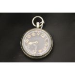 World War Military Pocket Watch with Black Face, marked to back crows foot and 13821 L (a/f)