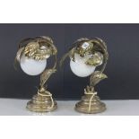 Pair of leaf design Glass sphere lamps