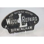 Painted Cast Iron Railway wagon plaque, marked "L Wagon Repairs Birmingham"