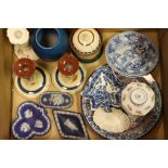 A Royal Lancastrian vase, blue and white torquay ware etc.