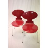 Two Danish Fritz Hansen ' Arne Jacobsen ' Red Ant Chairs