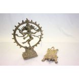 Brass sculpture of an Asian Goddess and a brass Lion Ashtray designed as a rug