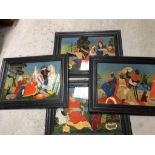 Four Pictures on Glass depicting the Afrika, Europa, Asien and Amerika