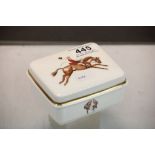 Royal Worcester lidded trinket box with a Hunting theme