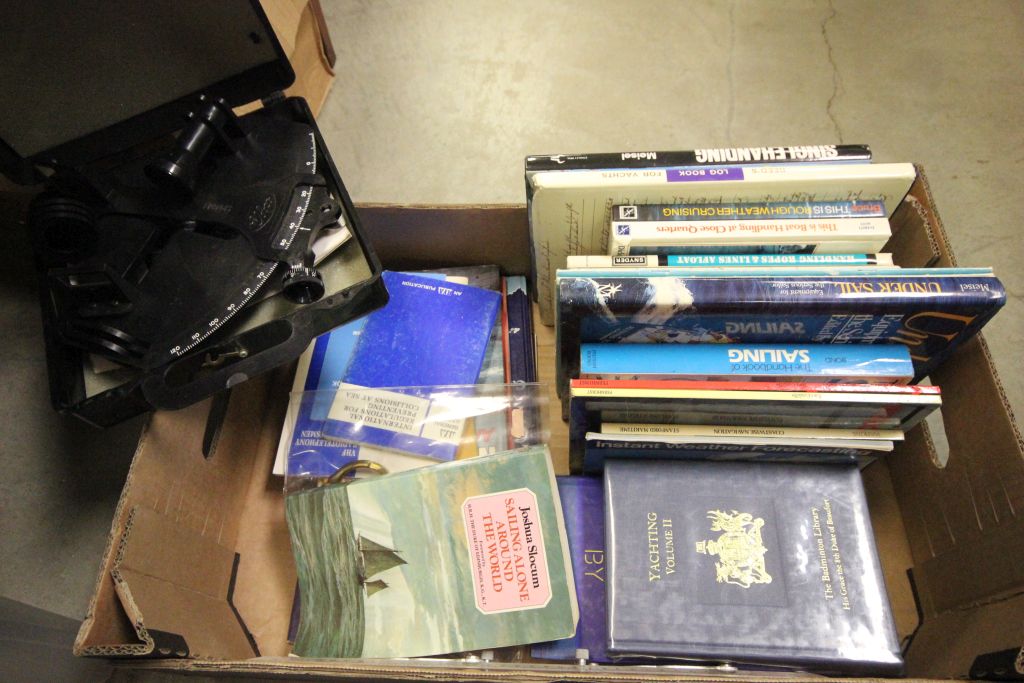 Box of Sailing and other Nautical books to include Badmington Library Yachting vol I & II and a