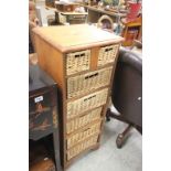 Pine Cabinet with Seven Wicker Storage Baskets