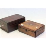 Vintage part fitted wooden writing slope and another wooden box