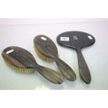 Mahogany 3 piece brush and hand mirror set, with monogram