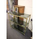 Contemporary Brass Three Tier Shelf Unit with Three Blue Glass Shelves