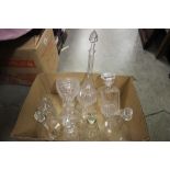 Collection of glassware to include six crystal cut decanters, Victorian vase etc