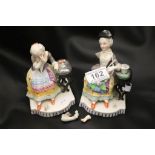 Pair of Victorian Continental Porcelain Figures of Two Seated Ladies (both a/f)