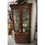 Regency Style Yew Wood Corner Cabinet, the upper section with two glazed doors