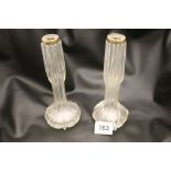 A pair of early 20th century silver collared glass vases, London 1912, height approximately 21cm