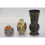 Cloisonne vase, Tibetan agate and white metal pot, Chinese hand painted signed small pot