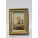 Gilt framed Oil on board of a Ruin