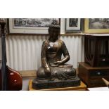 Large rare wooden 19th Century Asian Temple Buddha in seated position with gold gilding