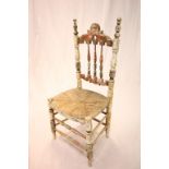 Eastern European Style Rustic Painted Chair with String Seat