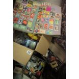 Box of vintage matchbooks etc plus a small collection of Stamps