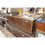 19th century Stained Pine Three Drawer Plan Chest with Brass Recessed Handles