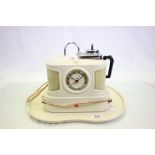 Goblin, cream plastic, chrome & ceramic Teasmaid with clock