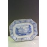 Blue & white meat platter by T.J & J Mayer c1840 in Florentine pattern