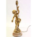 Vintage gilt finished lamp with cherub on an Onyx base