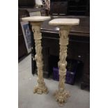 Pair of Indian Style Resin Columns / Jardinere Stands with moulded design of Elephants and Semi-